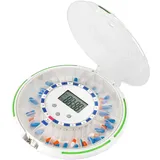 PROFI Pillenbox bis zu 6 Alarm XXL Pillendose Tablettenbox 6 Wecker 28 Fächer 23cm Tabletten Einnahme Erinnerung vollautomatisch, abschließbar, Fach öffnet bei Weckzeit (optisch/akustisch Signal)