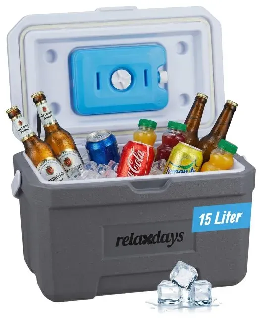 Relaxdays Kühlbox mit Kühlakku 15 Liter Weiß,Blau,Grau
