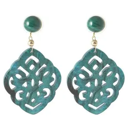 Gemshine Ohrringe 'Malachit Cabochons und Harz Tropfen' gold coloured Hellbraun Damen 