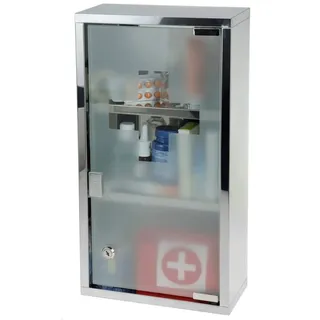 Spetebo Medizinschrank mit Glastür und Erste-Hilfe Kreuz - Medikamentenschrank aus Edelstahl - abschließbar