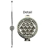 Saraswati Armband "Blume des Lebens" Leder schwarz, Edelstahl mit Zirkonia