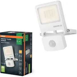 Osram ENDURA FLOOD PC 10W LED-Fluter mit Sensor, 3000K warmweiß, 1000 Lumen, IP44 weißes Flutlicht IR-Sensor 9m, Zeit/Lux-Funktion, Weiß