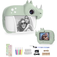CAMCLID Kinderkamera, Sofortbildkamera Kinder 1080P mit 3 Rollen Druckpapier & 32G Karte, Dual-Objektiv Kinder Kamera Selfie Digitalkamera Kinder Geschenk für 3-12 Jahre Mädchen Jungen (Grün)
