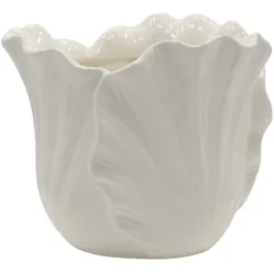 Chic Antique Fayence Blumentopf mit Blätter, H13/Ø 16,5 cm creme