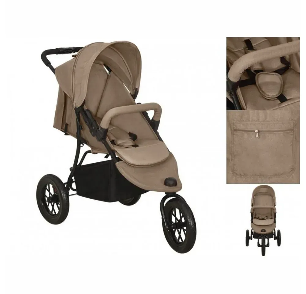 vidaXL Kombi-Kinderwagen Kinderwagen Kinderkarre Buggy 3-Rad-Buggy Karre Taupe Stahl braun