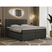 MKS Meble Boxspringbett 160x200 mit Bettkasten, Bett 160x200 mit Matratze und Topper - SUSAN - 160x200 - Dunkelgrau - Kunstleder - H3 - Dunkelgrau