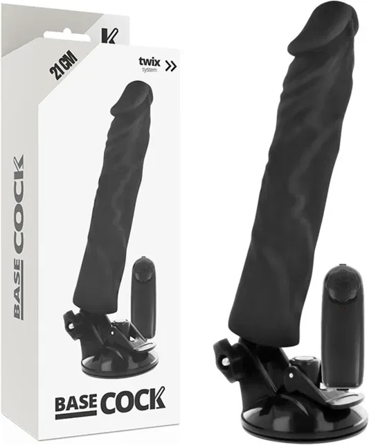 BASECOCK - Realistischer Vibrator mit Fernbedienung Natur, 21 cm Ø 4 cm - Schwarz