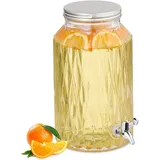 Relaxdays Getränkespender, Limobehälter 5L, Rauten-Design, Zapfhahn und Deckel, Wasserspender, aus Glas, transparent