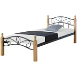 Homestyle4u Metallbett Schwarz, Natur, Holz, 90x200 cm, Schlafzimmer, Betten, Metallbetten