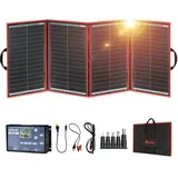 DOKIO Solarpanel Faltbar 200W 18V Kit Monokristalline mit Solar Ladegerät (LCD Anzeige + 2 USB Ausgang) und Kabel Für 12V Kfz Batterie, AGM, GEL, Säurebatterie, Generatoren plug and play