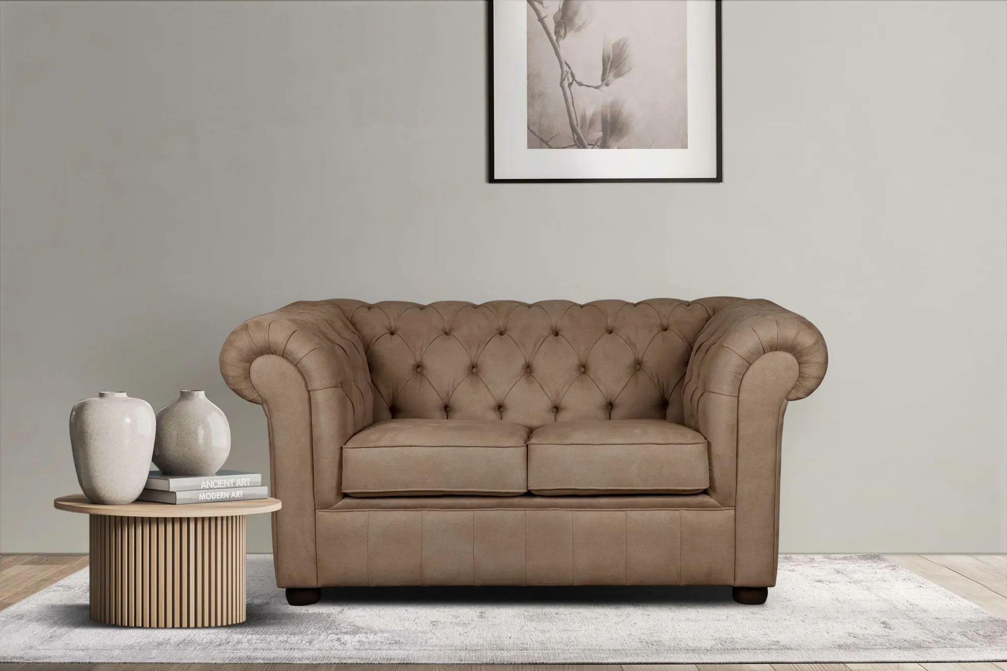 2-Sitzer HOME AFFAIRE "CHARENTE, Chesterfield-Sofa, Wellenfederung, Maße: B/T/H: 147/89/74 cm", braun, B:147cm H:74cm T:89cm, 100% Polyester, Sofas, mit edler Knopfheftung und typischen Armlehnen