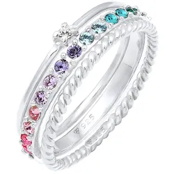 Elli Set Multi-Color Pastell Kristalle 925 Silber Ringe   Damen 