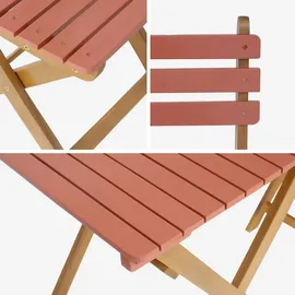 sweeek - Gartentisch aus Akazienholz, 2 Klappstühle - Terrakotta - Orange