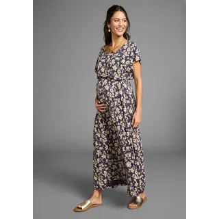 NEUN MONATE Umstandskleid Langes Schwangerschafts- und Still-Kleid Jersey-Kleid für Schwangerschaft und Stillzeit blau 44