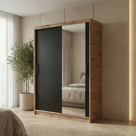 beautysofa Schwebetürenschrank HELA 120 x 205 x 60 cm Schwarz