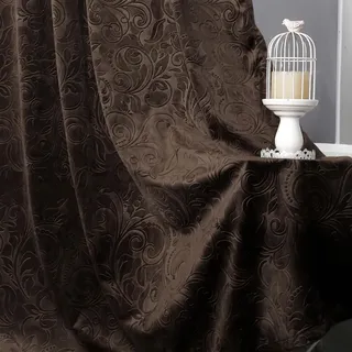 Rosnek 2 Stück übergardinen mit kräuselband,H274xB132CM Luxus Vorhang Samt Gardinen Blickdicht Thermovorhang mit Multifunktionsband,Verdunkelungsvorhang Barock Deko,Braun
