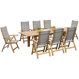 Merxx Acapulco Set 9-tlg. Doppelausziehtisch 180 x 100 cm natur/grau
