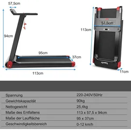 Costway Laufband klappbar, Elektrisches Walking Pad Zuhause | 0,75 HP Elektromotor | 3 Modi 12 Programme | LED Display | Geschwindigkeit 0-12 km/h | App-kontrolliert | Bluetooth-Lautsprecher