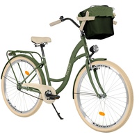 Balticuz OU Komfort Fahrrad mit Korb, Hollandrad, Damenfahrrad, Citybike, Retro, Vintage, 28 Zoll, Grün-Creme, 1-Gang