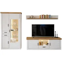 MID.YOU Wohnwand, Eiche, Pinien, Metall, 10 Fächer, 3 Schubladen, 297x205x50 cm, Made in EU, Wohnzimmer, Wohnwände, Wohnwand-Sets