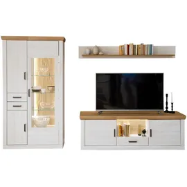 MID.YOU Wohnwand, Eiche, Pinien, Metall, 10 Fächer, 3 Schubladen, 297x205x50 cm, Made in EU, Wohnzimmer, Wohnwände, Wohnwand-Sets