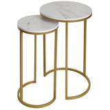 MCW 2er-Set Beistelltisch MCW-K46, Kaffeetisch Nachttisch Loungetisch, Marmor-Optik MDF ~ weiß-gold