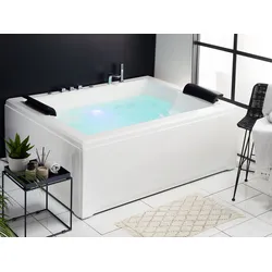 Whirlpool Badewanne weiß mit LED rechteckig 183 x 142 cm SALAMANCA