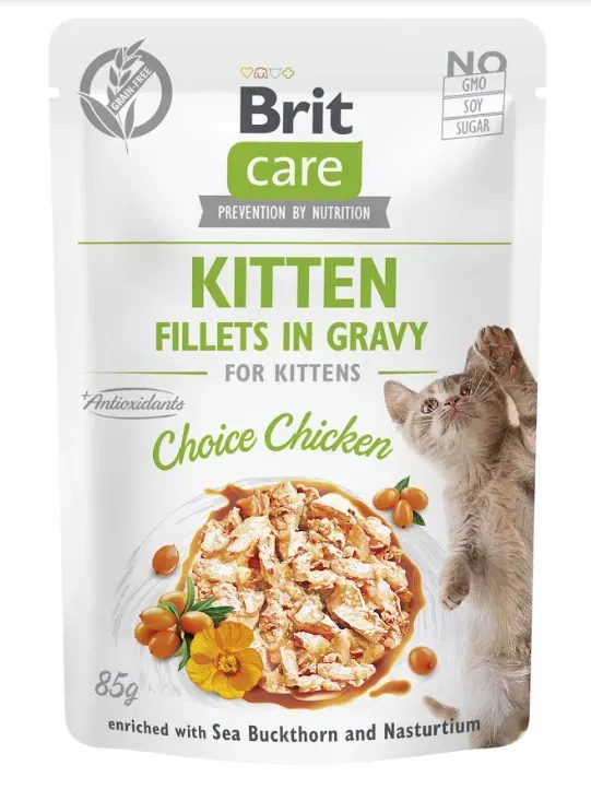 BRIT CARE Cat Kitten Fillets in Bratensoße Choice Chicken Enriched with Sanddorn and Nasturtium 85g (Mit Rabatt-Code BRIT-5 erhalten Sie 5% Rabatt!)