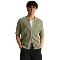 Marc O'Polo DENIM, Herren, Gr. XL, grün (chalky sage), Single Jersey, Obermaterial: 100% Baumwolle, regular fit normal, Rippbündchen, Strickjacken Strickjacke, Kurzarm-Strickjacke im Polostil regular mit Lochstruktur
