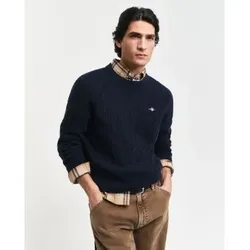 Gant für Herren. 8050213 Marineblauer Pullover aus Schafwolle mit Rundhalsausschnitt und Achten aus Strick (L), Lässig