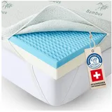 Welldora, Topper – BRAUCHT 7–10 Tage, UM Sich GANZ ZU ENTFALTEN, 8 cm hoch, - Memory Foam, (Für unbequeme Matratze & Boxspringbett, wendbar mit 2 Härten, Bambus & fachärztlich geprüft), Orthopädischer 5-Zonen-Matratzentopper 180 cm x 200 cm x 8 cm