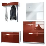 Vladon Kolmio Garderobenset 190 x 185 x 33 cm rot/weiß matt/hochglanz