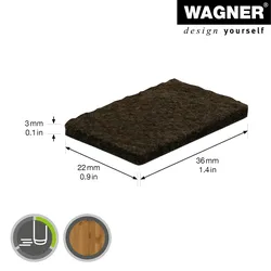 WAGNER Filz Pad 12tlg. - 22 x 36 x 3 mm, selbstklebend, braun, für Filzgleiter, Schutzpads oder zum Basteln - 15173799