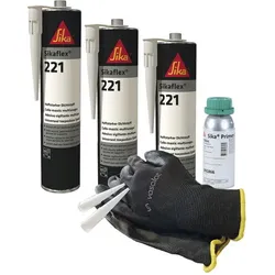 Sikaflex 221 grau, weiss, schwarz mit Primer für Kunststoff Abdichtung - 221 grau mit Primer