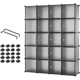 Mondeer Kleiderschrank, Steckregal Kunststoff, Garderobe Schrank Steckregalsystem, mit 2 Kleiderstange, DIY Modular Schrank für Platzsparende, Grau-145 x 37 x 180 cm, 20 Kubus