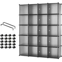 Mondeer Kleiderschrank, Steckregal Kunststoff, Garderobe Schrank Steckregalsystem, mit 2 Kleiderstange, DIY Modular Schrank für Platzsparende, Grau-145 x 37 x 180 cm, 20 Kubus