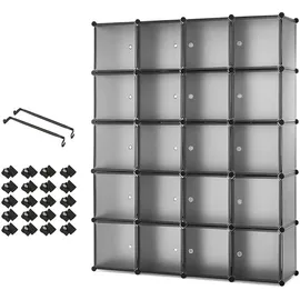 Mondeer Kleiderschrank, Steckregal Kunststoff, Garderobe Schrank Steckregalsystem, mit 2 Kleiderstange, DIY Modular Schrank für Platzsparende, Grau-145 x 37 x 180 cm, 20 Kubus
