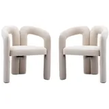 MODFU Stuhl 2er Set Esszimmerstuhl, Samt, Armlehnen (2er Set, Fass-Seitenstühle für das Wohnzimmer) beige