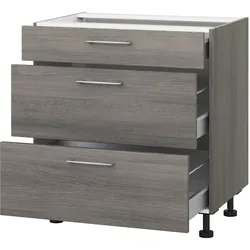 Kochfeldumbauschrank KOCHSTATION "KS-Trea U2AS80-H", grau (eichefarben grau), B:80cm H:75cm T:56cm, Schränke, mit drei Schubkästen, Breite 80 cm, Höhe 75 cm