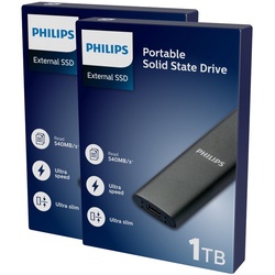 Philips FM01SS030P/20 externe SSD (1TB) 1.8″ 540 MB/S Lesegeschwindigkeit, 520 MB/S Schreibgeschwindigkeit, Ultra Speed USB-C 3.2, Aluminium, Space Grey, 2er Pack