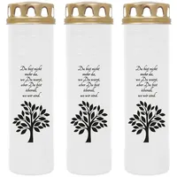 HS Candle Grabkerze mit Motiv 100h Brenndauer (3-tlg), Ø7xH25 cm, Grabkerze mit Motiv im 1er, 3er, 6er, 9er Pack weiß