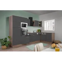 Respekta Winkelküche Oliver L-Form 340 x 172 cm E-Geräte grau sedenglanz/eiche york nachbildung