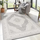 SANAT Teppiche für Wohnzimmer - Teppich Grau, Kurzflor Teppich Orientalisch, Öko-Tex 100 Zertifiziert, Größe: 160x220 cm