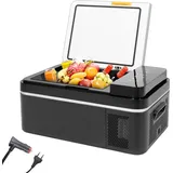 Puluomis Kompressor Kühlbox elektrisch Auto Camping 12V 230V, Gefrierbox Tragbar 20L, Kühl - Gefrierkombination bis -20° C, schwarz - Schwarz