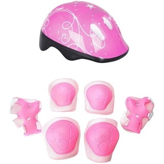 Kinderhelm-Pad-Set, verstellbar, Kinder-Skateboard, Fahrradhelm, Knie- und Ellbogenschützer, Handgelenkschutz, 38 Jahre, Kinder-Schutzausrüstung, Set für Mädchen, Compatible with (Pink, One Size)