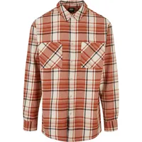 URBAN CLASSICS Long Oversized Checked Leaves Shirt in Beige,