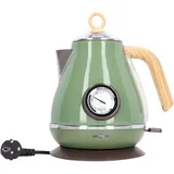 1,7 L Wasserkocher, Warmwasserbereiter, Edelstahl-innenraum, Retro-holzmaserung, Trockengehschutz, Heim-wasserkocher Mit Display (grün)
