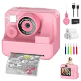Sofortbildkamera Kinder Mit Selfie1080p Kinderkamera Sofortbildkamera mit 32gb Karte & 3 Rollen Druckpapier, Kinder Kamera, Kinderspielzeug Geschenke für Jungen & Mädchen Von 3-12 Jahren