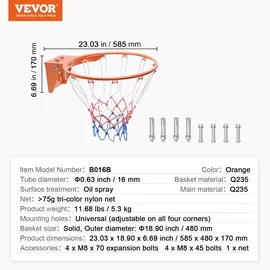 Vevor Basketballkorb 18 Zoll Orange