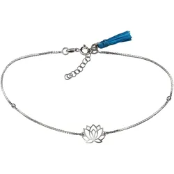 Fußkette VIVANCE "925 Silber Lotusblüte + Quaste", weiß, Fußkettchen, Damen, 23 + 2cm, Silber 925 (Sterlingsilber), glänzend